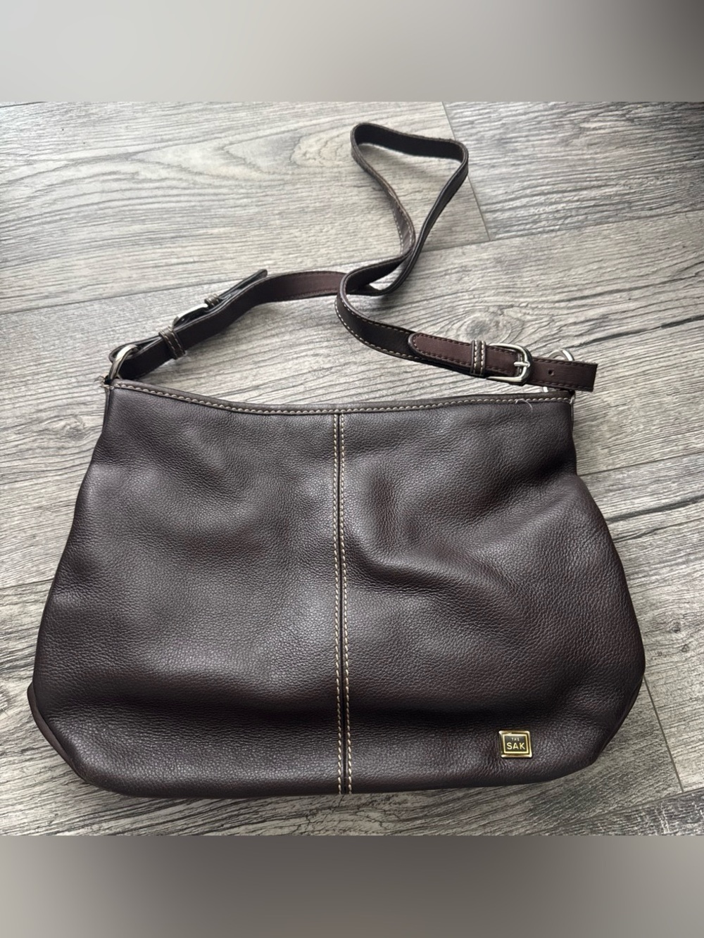 The Sak Dark Brown Pebbled Leather Shoulder Bag